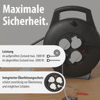 Brennenstuhl Vario Line Kabelbox 3-fach mit USB/Mini-Kabeltrommel für den Innenbereich (Indoor-Kabeltrommel mit USB-Ladefunktion und 10m Kabel, Made in Germany) schwarz