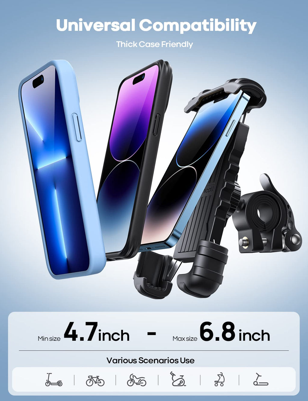 Lamicall Handyhalterung Fahrrad, Handyhalter Motorrad - Universal 360° Fahrrad Halter für iPhone 17/16/15/14 Pro Max Plus, Air, SE, 13/12 Pro Max Mini, 11 Pro Max, Xs, XR, Samsung S23 S22, Smartphone
