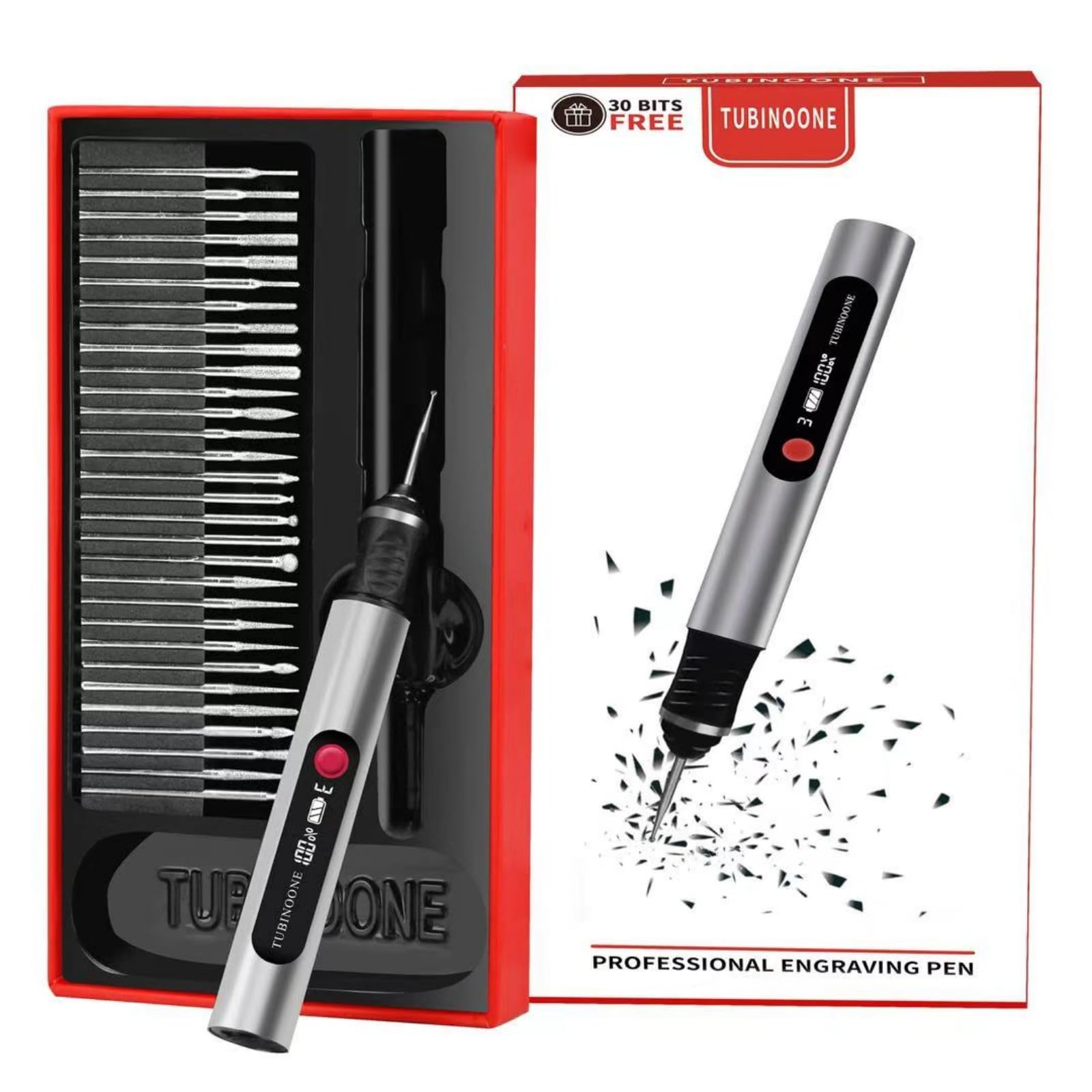 TUBINOONE Gravierstift, ultimativer kabelloser tragbarer Gravierer für Künstler und Heimwerker – Gravieren Sie über 50 Oberflächen – Anfängerfreundlich – wiederaufladbar – inklusive 30 Bits &