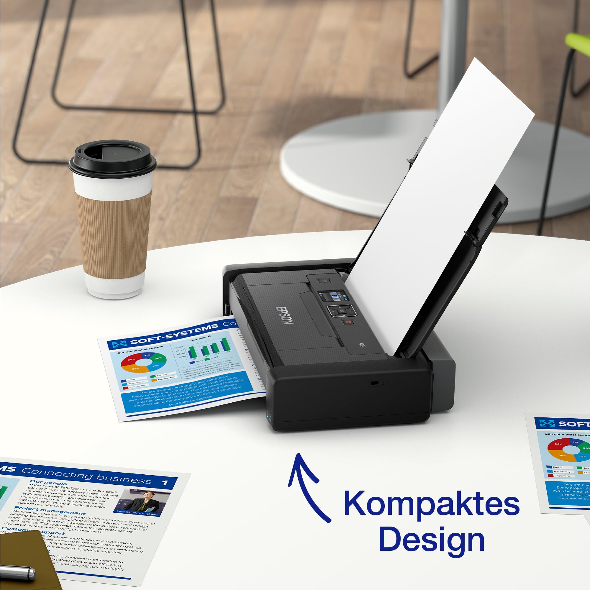 Epson WorkForce WF-110W tragbarer Tintenstrahldrucker (DIN A4, WiFi Direct, Drucker, mobiles Drucken, USB, integrierter Akku, nur 1,6 kg Gewicht) schwarz