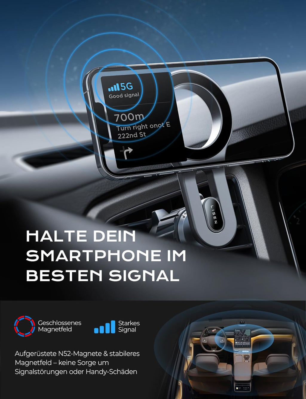 LISEN für Magsafe Autohalterung - [Luftauslass Frei] 20X N52[ 20N Magnet] Magnet Handyhalterung Auto für Lüftung, Navigationsgeräte Halterung Handy Auto für iPhone 17 Pro Max Air 16 Plus Magsafe Hülle