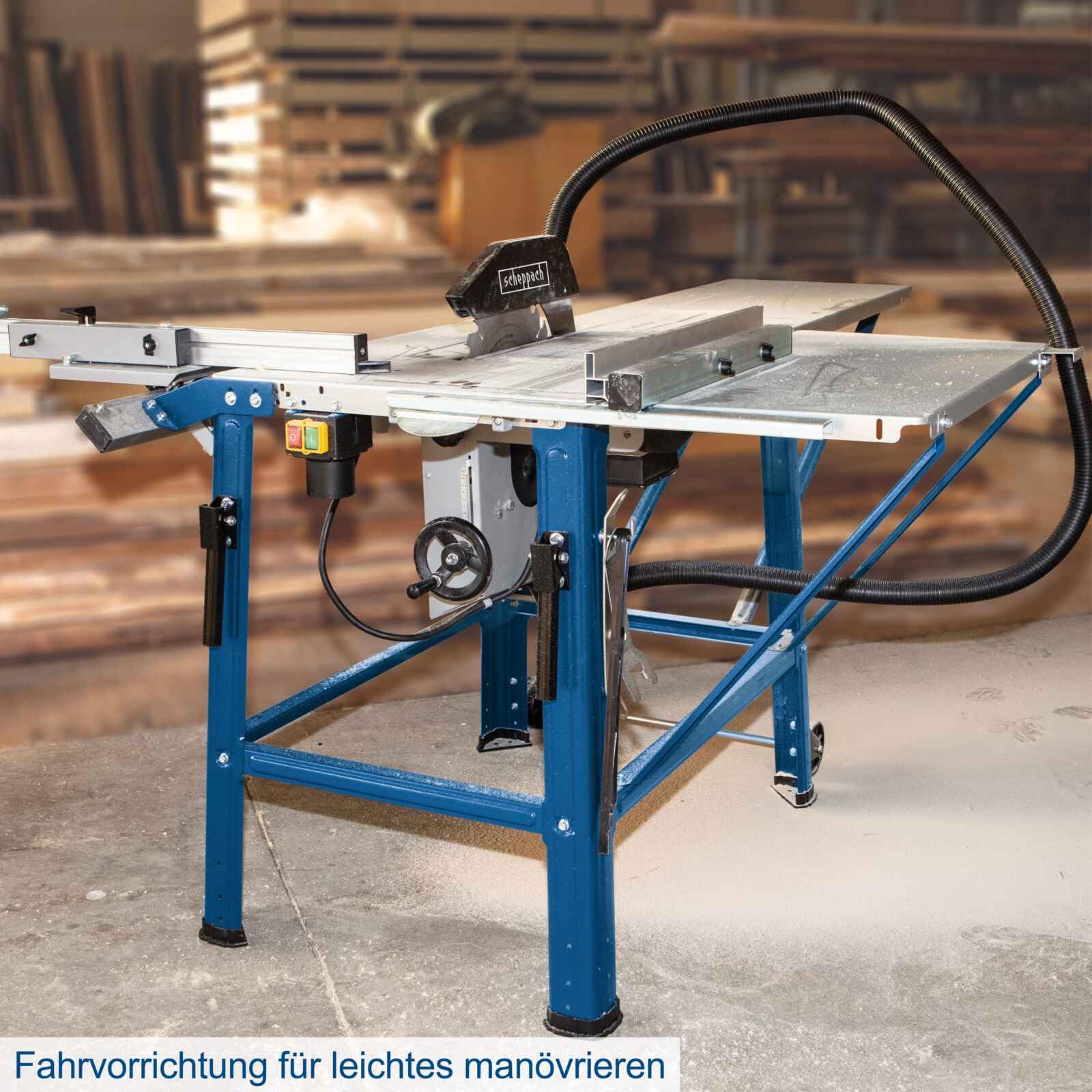 Scheppach Tischkreissäge TS310 | 230V Anschluss | 2200W Leistung | Sägeblatt Ø315mm | Schnitthöhe 83 mm | mit Tischverbreiterung, 2. Sägeblatt, Führungsschiene & Schiebeschlitten | schwenkbar bis 45°
