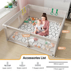 Cafolatt Baby Laufgitter mit Matte 150x150 cm, Laufstall Baby mit Matratze, Sicher und Geräumig für die Wohnung, Rutschfeste Basis, Atmungsaktives Netzdesign (150X150X64 cm)
