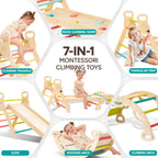 Indoor Klettergerüst ab 1 Jahr Montessori Kletterdreieck Kletterbogen mit Kissen mit Kletterbogen und Rutsche, Holzdreieck für Kleinkinder ab 1-3, Indoor Kletterspielzeug, (S-bunt- mit Polster)