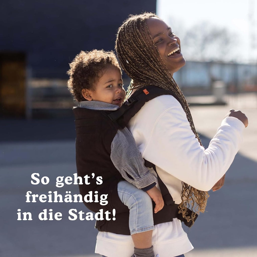 Beco Toddler Babytrage & Kindertrage (9-27 kg) - 100% Baumwoll Trage Kleinkind, Leicht & Atmungsaktiv, Hüftfreundlich mit 2 Tragepositionen: Bauchtrage & Rückentrage (Schwarz)