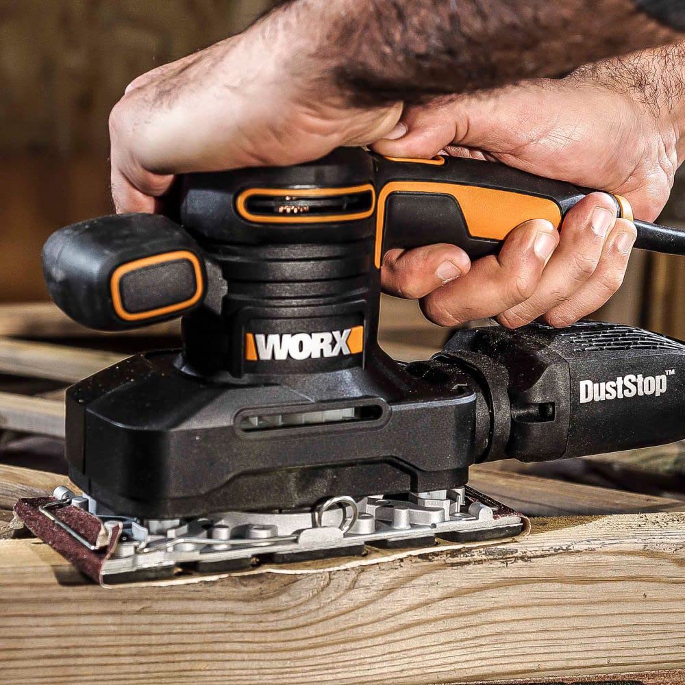 WORX WX641 Schwingschleifer 250 W – Handlicher Schleifer mit DUSTSTOP Mikrofilter für ein sauberes Arbeiten – Großer Schwingkreis & einfache Bedienung