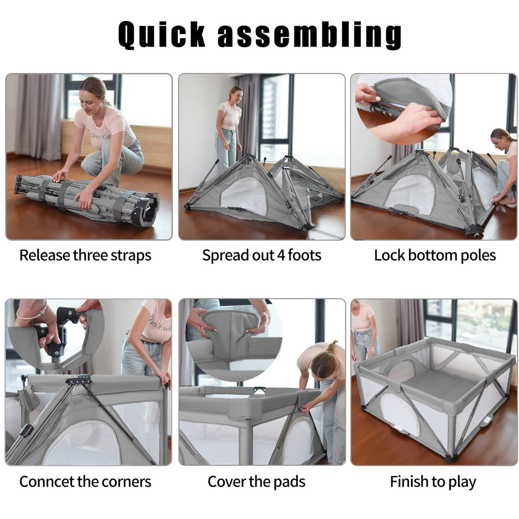 Baby Laufgitter faltbar, Heyo.Ja großer Spielhof, Laufgitter für Babys und Kleinkinder, Spiel Stifte für Babys und Kleinkinder mit Tor, tragbarer Laufstall für drinnen und draußen (120 x 120 x 68 cm)