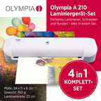 Olympia A210 4in1 Laminiergerät A4 | Laminierset A4 | Laminator | Schnelles Aufwärmen | Laminiermaschine, Papierschneider & Eckrunder | Ideal für Büro Schule & Heimgebrauch | Inkl. 15 Folien