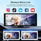 10,26 Zoll Carplay Display - Wireless Android Auto Car Play Display mit 4K Dashcam 1080P Rückfahrkamera IPS Touchscreen Bluetooth Mirror Link Split Screen FM Radio/AUX 64G TF