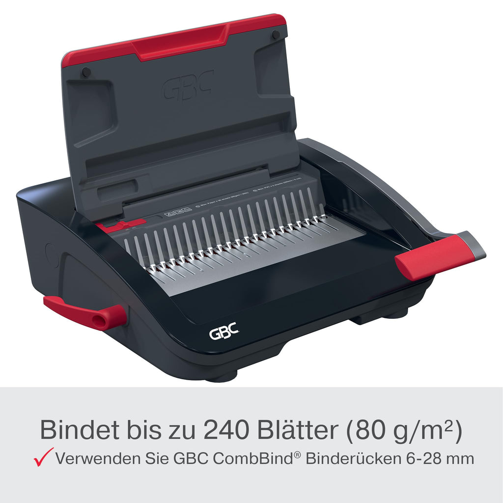 GBC CombBind CB20 Manuelles Bindegerät - Bindet 240 A5/A4-Blätter, kompaktes und leichtes Design, stanzt 20 Blätter, Schwarz/Silber, 4410062