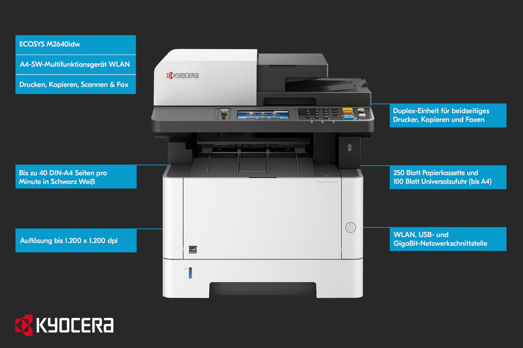 Kyocera Ecosys MA4000wifx Laserdrucker Multifunktionsgerät mit WLAN. Gigabit LAN, WLAN Drucker Multifunktionsgerä. Drucker Scanner Kopierer, Fax. Touchpanel. Mobile-Print