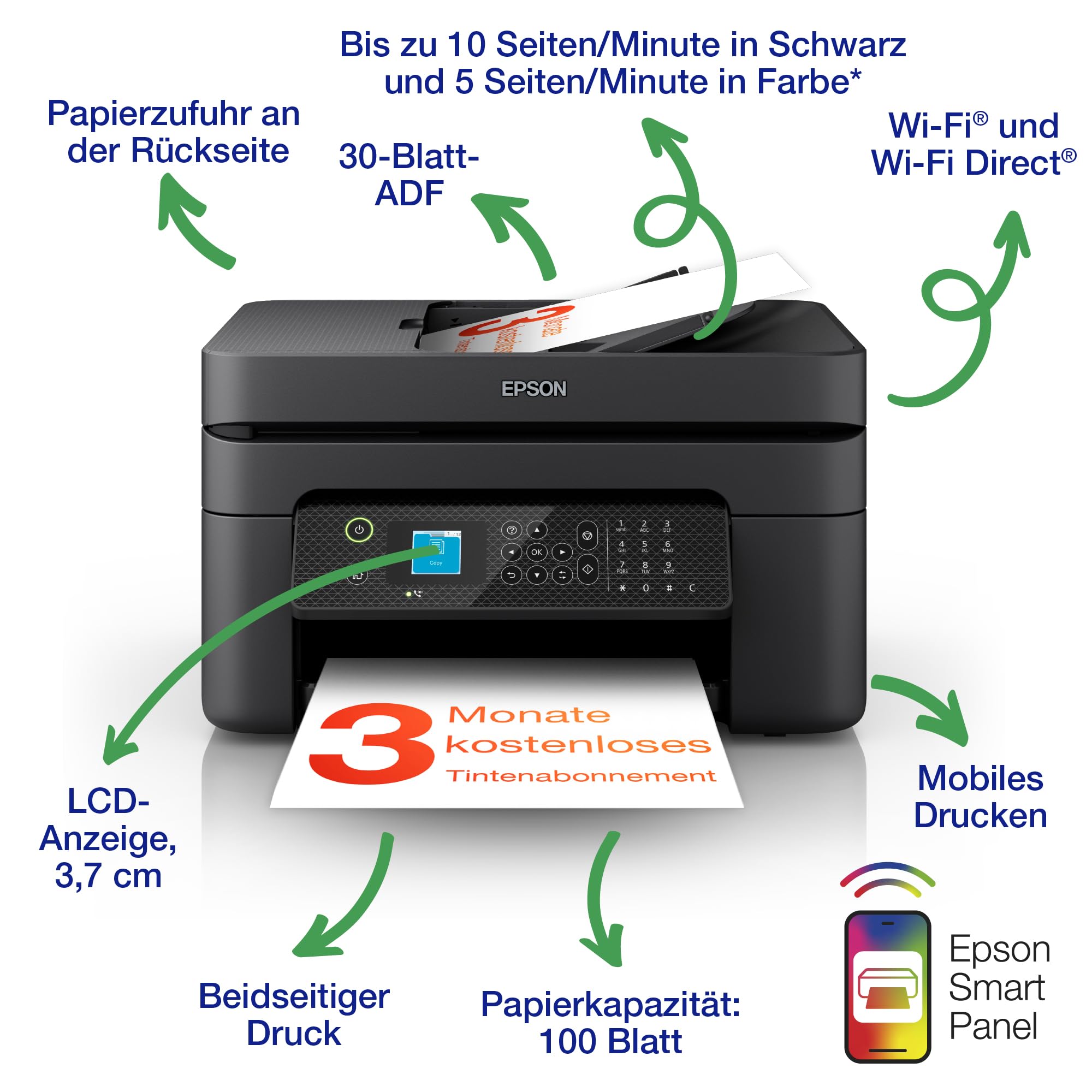 WorkForce WF-2930DWF A4 kabelloser Multifunktionstintenstrahldrucker