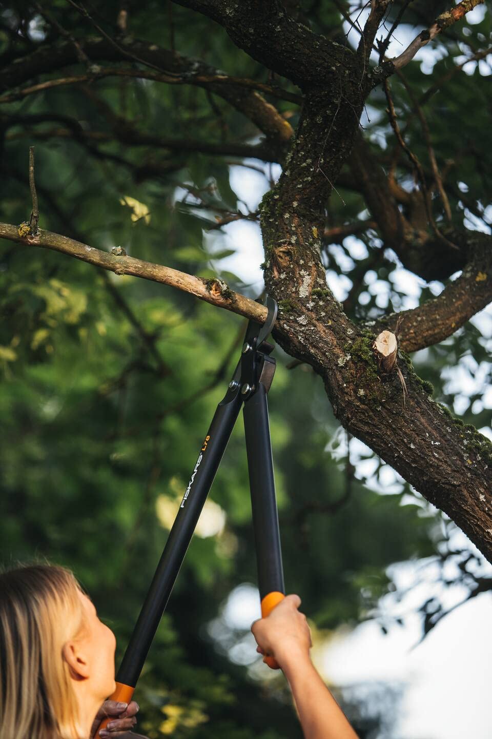 Fiskars PowerGear II Bypass-Getriebeastschere für frisches Holz, Antihaftbeschichtet, Gehärteter Präzisionsstahl, Länge: 70 cm, Schwarz/Orange, L78, 1000584