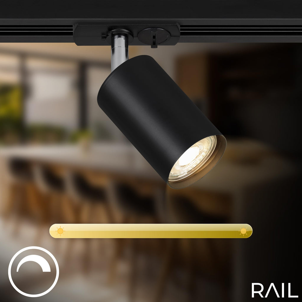 BRILONER - Schienensystem Rail Starterset, 4x GU10 Spots schwenkbar, erweiterbar, Lichtschienensystem Decke, Strahler Schiene, Deckenlampe, Deckenleuchte, Spotlight, 1,5 m, Schwarz