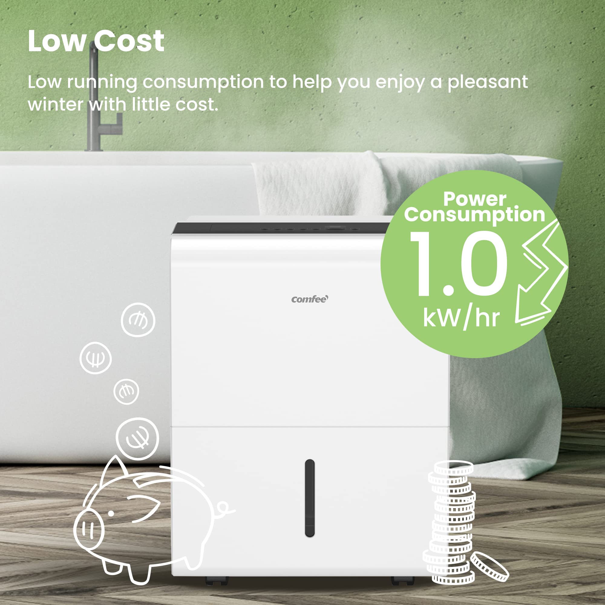 Comfee Luftentfeuchter, 50L/24h, Raumgröße ca. 250m³(100m²), Intelligenter Entfeuchtermodus, 24H Timer, Wassertank 6L, MDDP-50DEN7