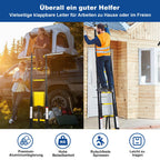Joparri Aluminium Teleskopleiter 3.2M, Ausziehbare Leiter mit Stabilisator und Abnehmbaren Haken, Rutschfester Aluleiter Stehleiter Mehrzweckleiter, 150 kg Belastbarkeit, Schwarz Gelb