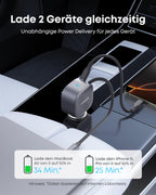Anker USB-C Kfz-Ladegerät, 75W Max. Ultra-kompaktes Typ-C Kfz-Schnellladegerät, Integriertes einziehbares Kabel, Autonetzteil für iPhone 17/16/15 Serie, MacBook Pro/Air, iPad, Galaxy, AirPods