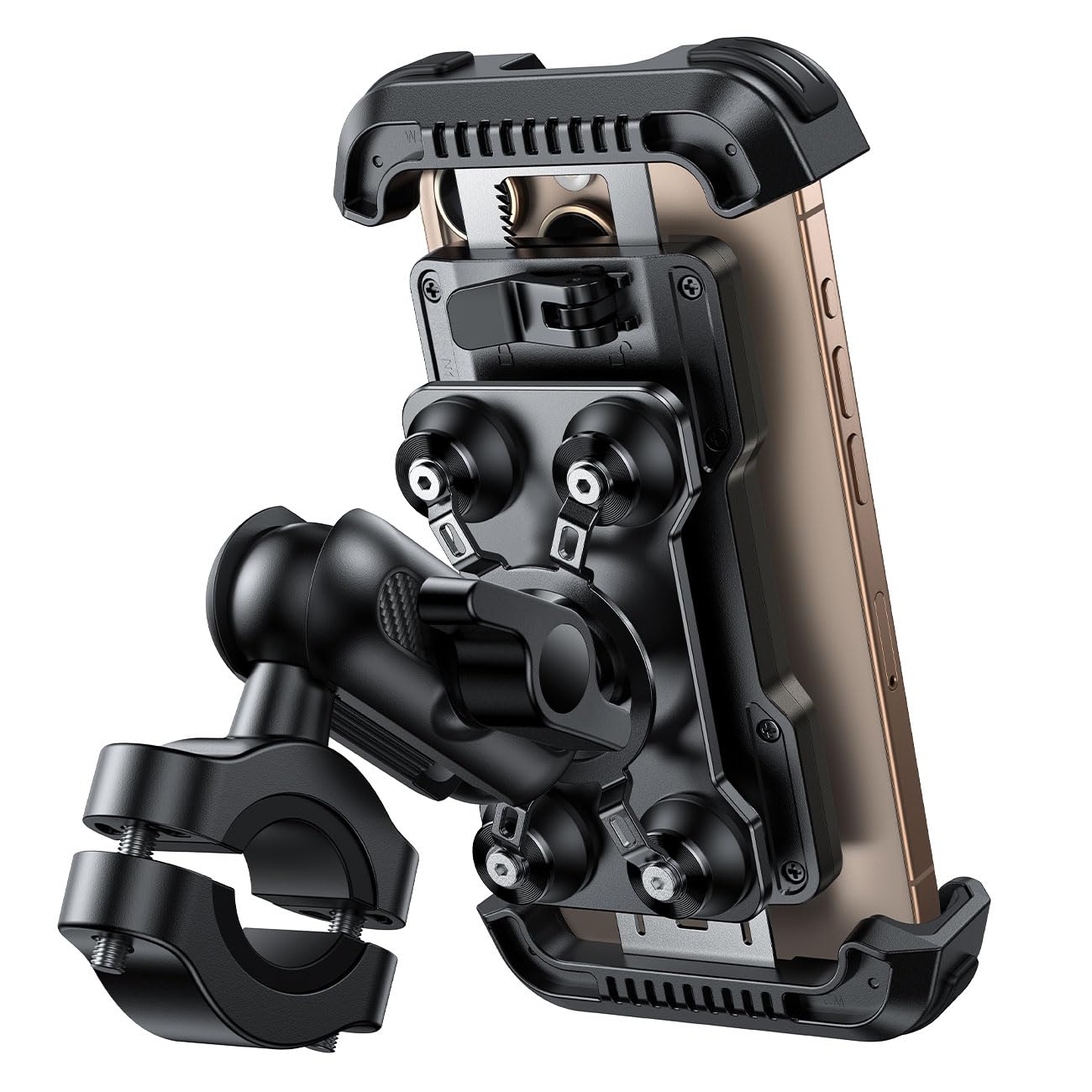 Lamicall Motorrad Handyhalterung Fahrrad Handyhalter - [720° Drehbarer Metall-Arm] Doppelte Vibrationsgedämpft Handy Halterung Motorrad, Diebstahlsicher Lenker Motorradhalterung für iPhone 17/16/15/14