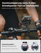 Tiakia Handyhalterung Fahrrad Aluminium Motorrad Handyhalter 6 Krallen mit 360° Drehung, Universal Handyhalter Werkzeugfreie Installation für 4,5-7 Zoll-Telefone (Aufgewertetes Schwarz Rot)