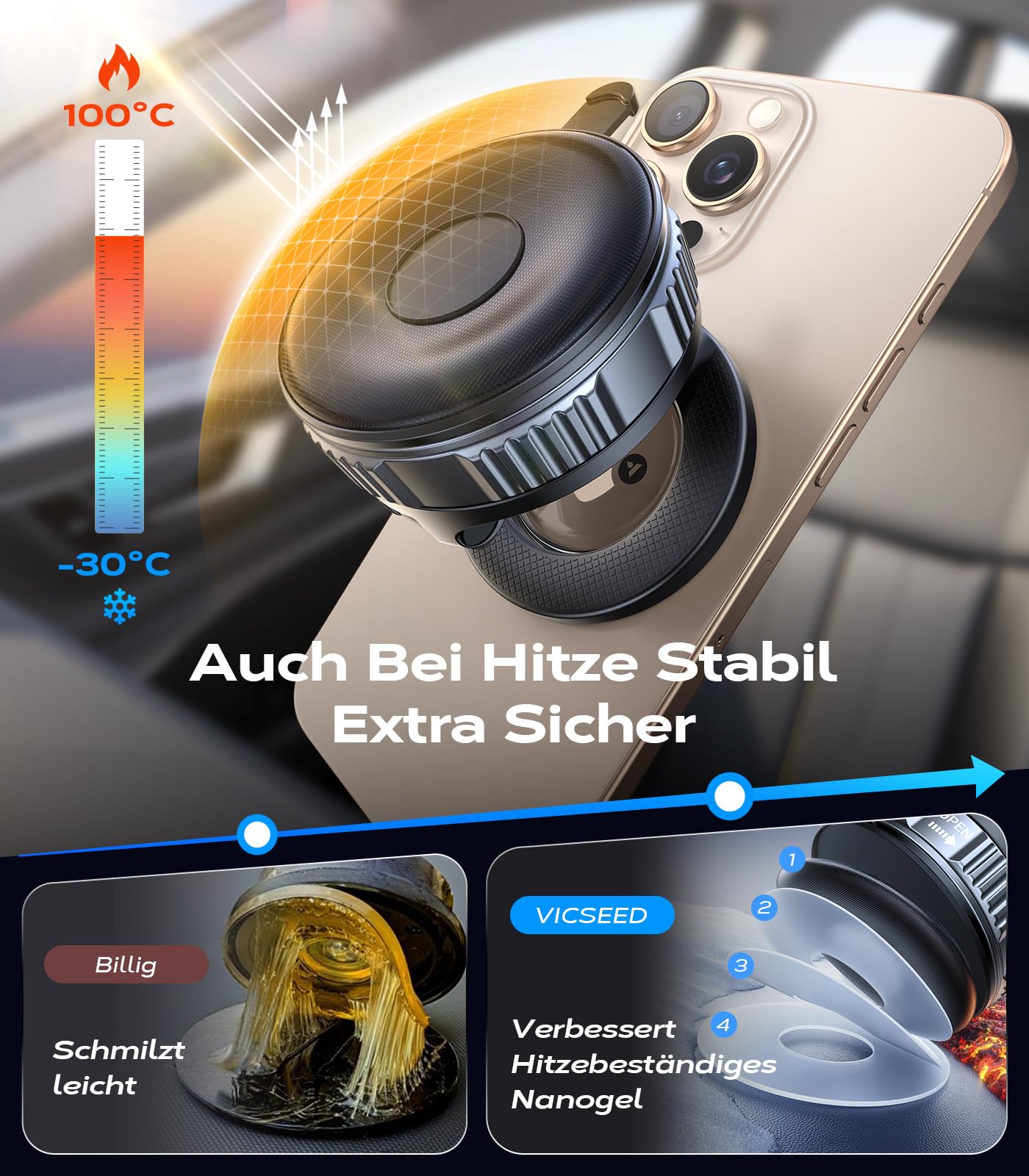 VICSEED Militärische Handyhalterung Auto Magnet für Magsafe Autohalterung [20XN55 Magnets & 20KG Vakuum Saugnapf] 360°Drehbar Magnetische Kfz Handy Halterung Auto für iPhone17 Pro Samsung Alle Handy