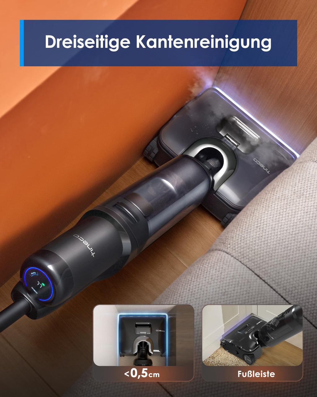 Tineco FLOOR ONE S7 Stretch Steam Nass Trockensauger 160 °C HyperSteam Dampfreiniger, 80 Min Laufzeit, DualBlock Anti-Tangle, FlashDry Selbstreinigung, Dreiseitige Kantenreinigung, hartnäckige Flecken