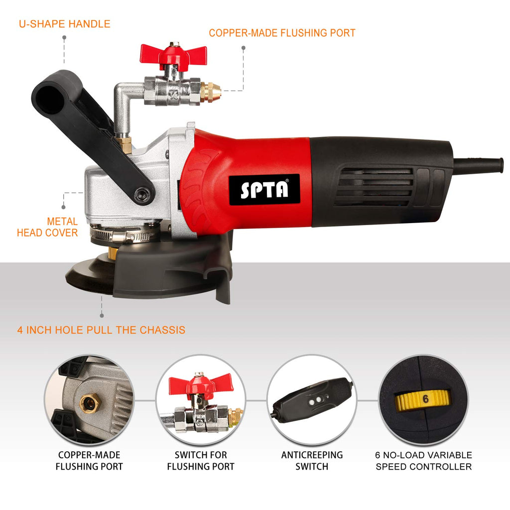 Nasspolierer, SPTA 800W / 220V 100mm Nass Poliermaschine mit variabler Geschwindigkeit und Granit-Diamantpolierkissen Betonpoliermaschine Steinpoliermaschine für Granit/Marmor/Beton/Stein (großer)