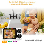 HelloBaby Babyphone mit Kamera, 3,2-Zoll-IPS-Bildschirm, Nachtsicht, Babyphone ohne WLAN, Schwenken, Neigen Zoomen Temperaturüberwachung, 2-Wege-Audio, Schlaflied, Alarm