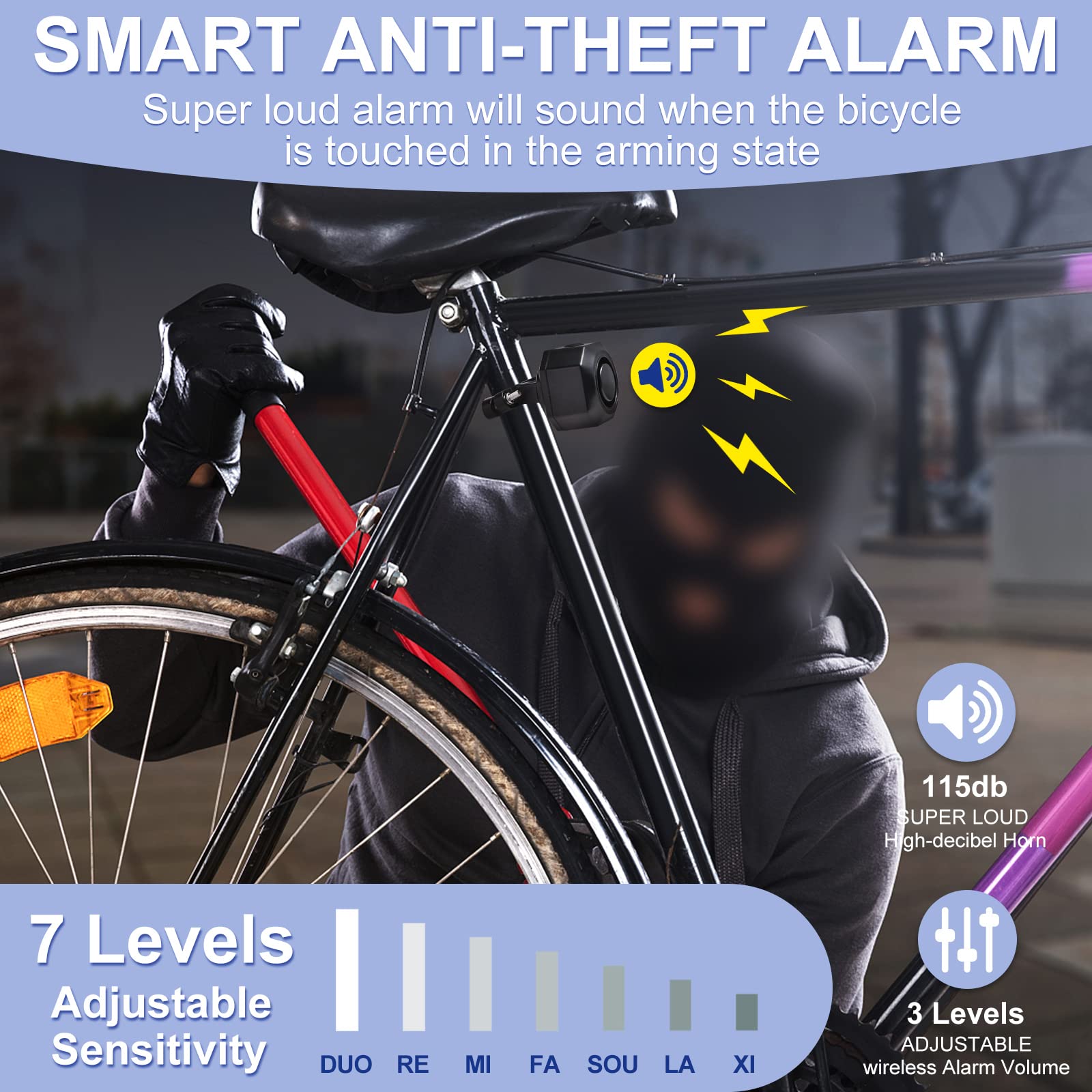 Fahrrad Alarme Elektrofahrzeug Alarm Wireless Vibration Alarm System mit Bewegungssensor Wasserdichter wiederaufladbarer Diebstahl Alarm für Ebikes Fahrrad Roller Auto