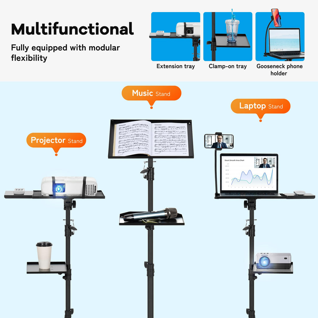 CAHAYA Beamer Ständer: Multifunktionaler Bodenständer mit Omni-Direktionalen Rollen und Tablett, Verstellbarer Höhe Projektor Ständer für Laptop Projektor Kamera Outdoor-Filme
