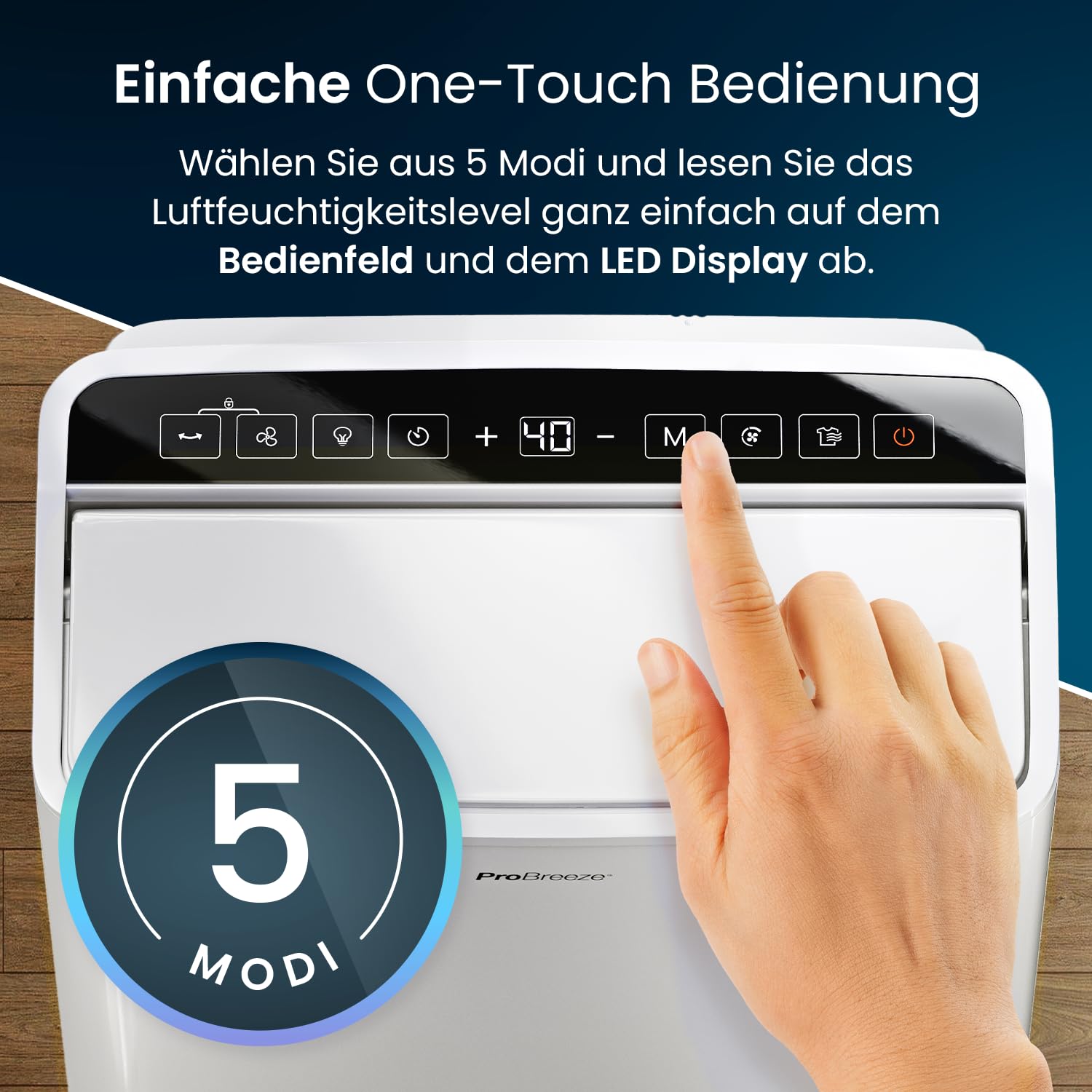 Pro Breeze Luftentfeuchter 20L in 24h Entfeuchtungsleistung - Luftentfeuchter elektrisch mit Wäschemodus, Feuchtigkeitssensor, Luftfilter, Timer - Gegen Schimmel - Entfeuchter elektrisch für bis 35m²