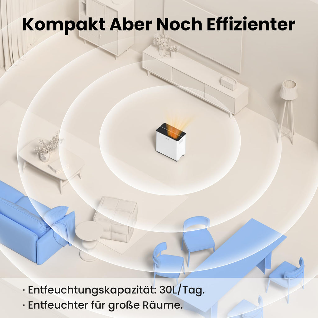 COMFEE CDDAE-30DEN7-QA3 Luftentfeuchter 30L/Tag für bis zu 73㎡, 3-Liter-Tank, drehbare Räder, Trocknungsmodus, Geräuschreduzierung, Automatische Abtauung