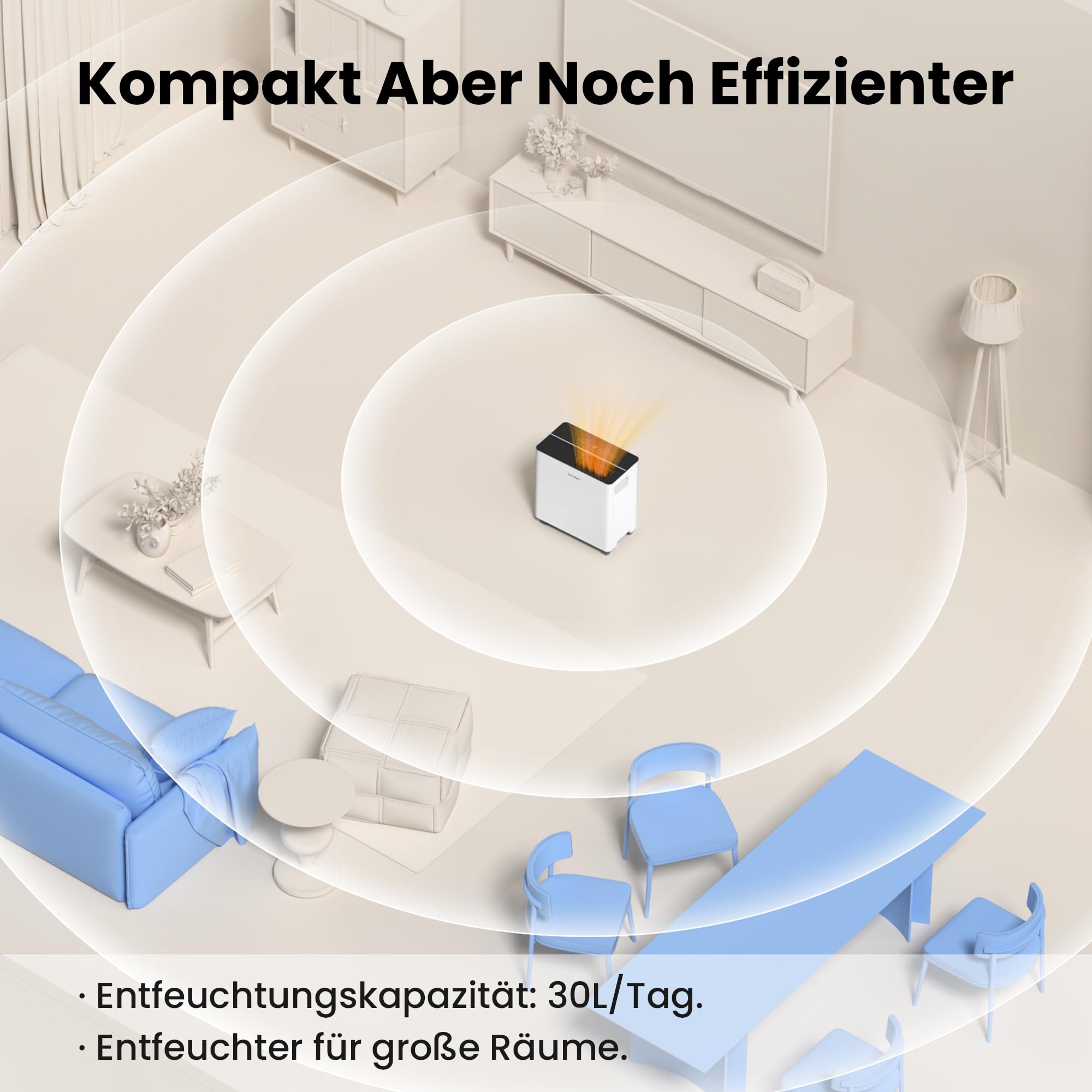 COMFEE CDDAE-30DEN7-QA3 Luftentfeuchter 30L/Tag für bis zu 73㎡, 3-Liter-Tank, drehbare Räder, Trocknungsmodus, Geräuschreduzierung, Automatische Abtauung