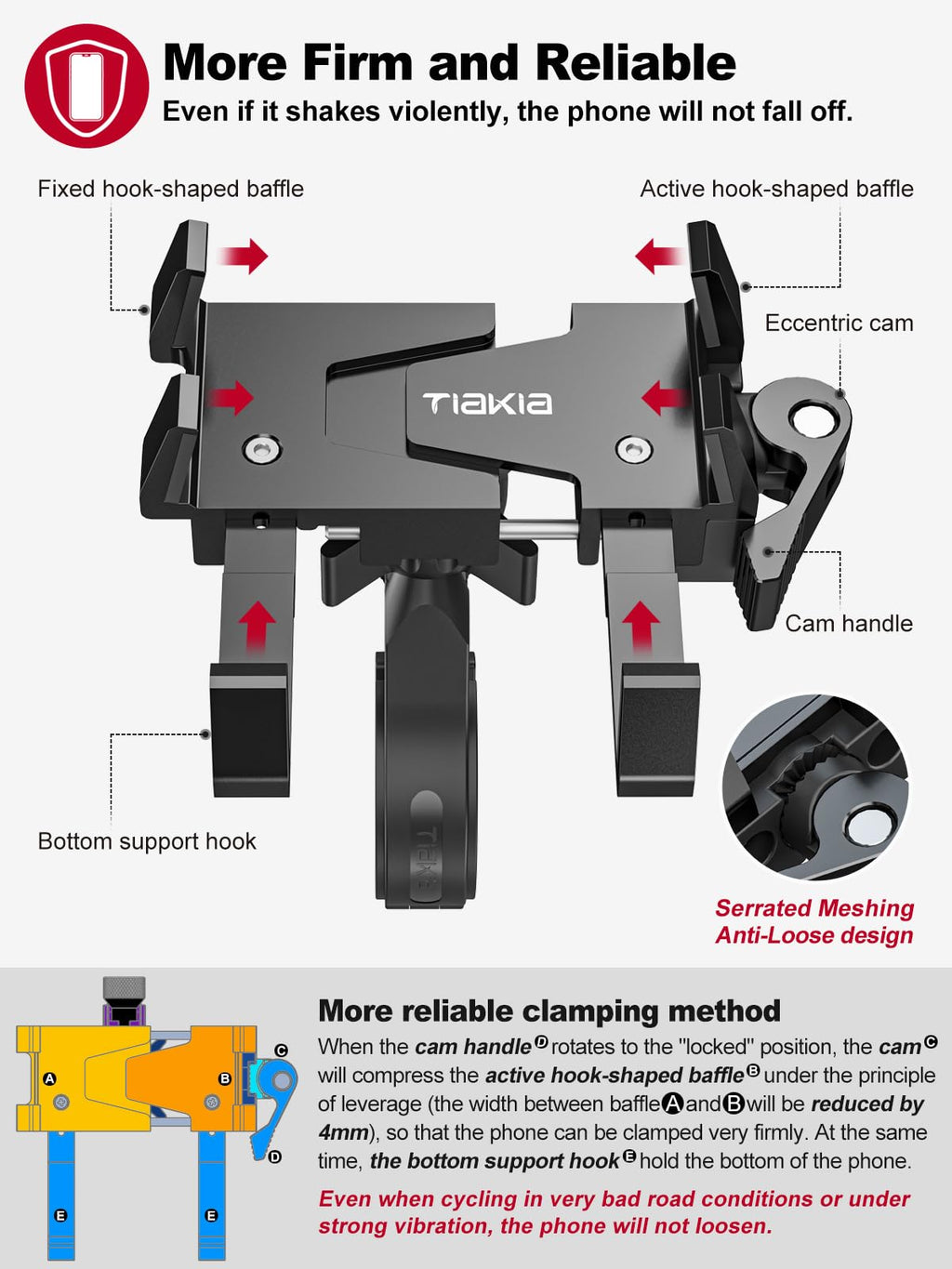 Tiakia Handyhalterung Fahrrad Aluminium Motorrad Handyhalter 6 Krallen mit 360° Drehung, Universal Handyhalter Werkzeugfreie Installation Handyhalterung Fahrrad für 4,5-7 Zoll-Telefone