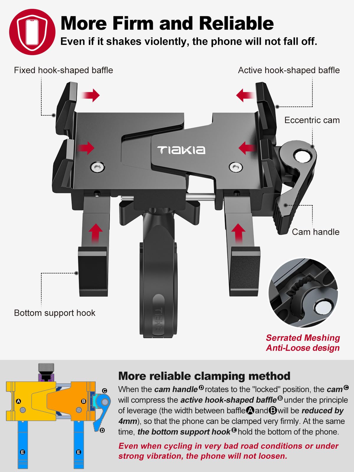 Tiakia Handyhalterung Fahrrad Aluminium Motorrad Handyhalter 6 Krallen mit 360° Drehung, Universal Handyhalter Werkzeugfreie Installation Handyhalterung Fahrrad für 4,5-7 Zoll-Telefone