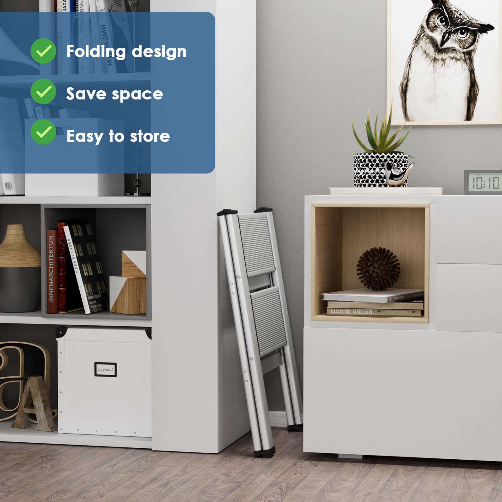 TLGREEN Alu Trittleiter 2-Stufen-Leiter Klappleiter Rostfeste rutschfeste Stehleiter Haushaltsleiter Multifunktionale Tritthocker Licht Platzsparend bis 150kg Belastbar für Küchen Haushalt Außen Büro