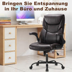 DUMOS Bürostuhl Pu-Leder Chefsessel mit Hochklappbaren Armlehnen Bürostuhle Leder mit Drehbaren Rädern Office Chair Ergonomic Geeignet für Büros Zuhause und Andere Umgebungen