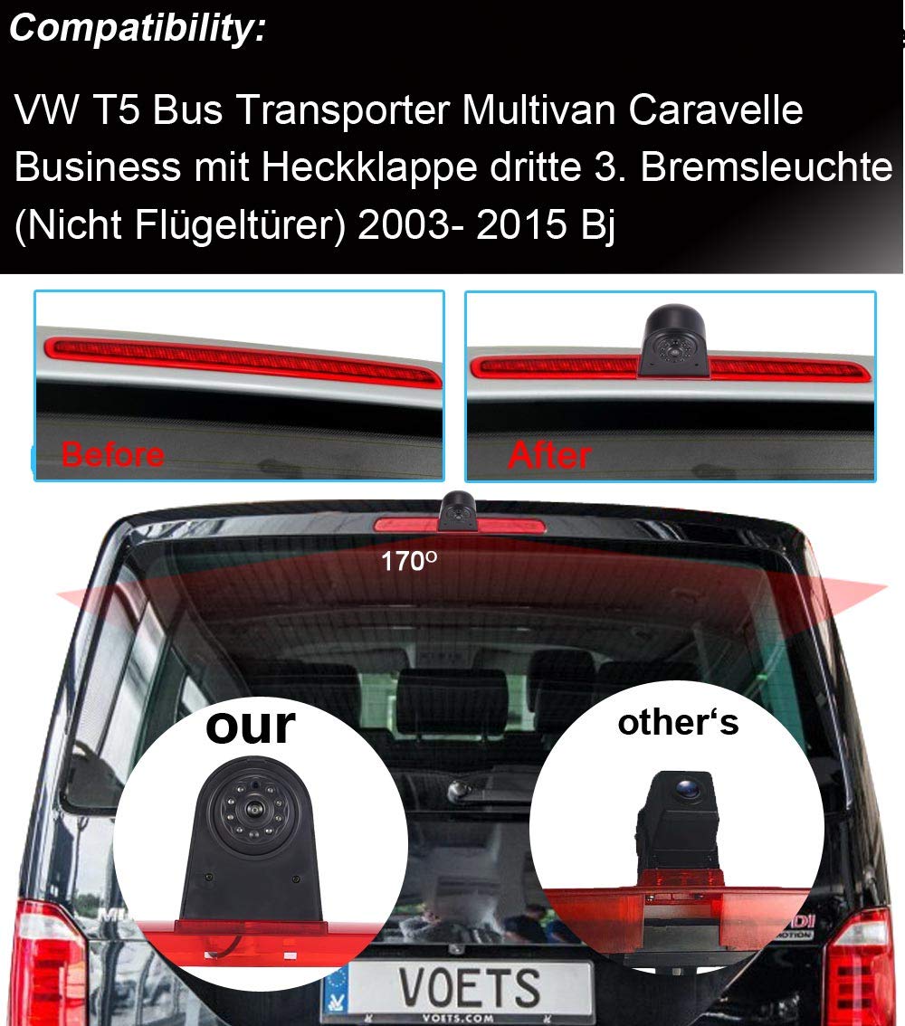Wasserdicht Einparkkamera Einparkhilfe Farbkamera Bremsleuchte Kamera Bremslicht Rückfahrkamera+4.3" TFT LCD Monitor Ersatz für T5 Bus Transporter Caravelle 2003-2015 Bj