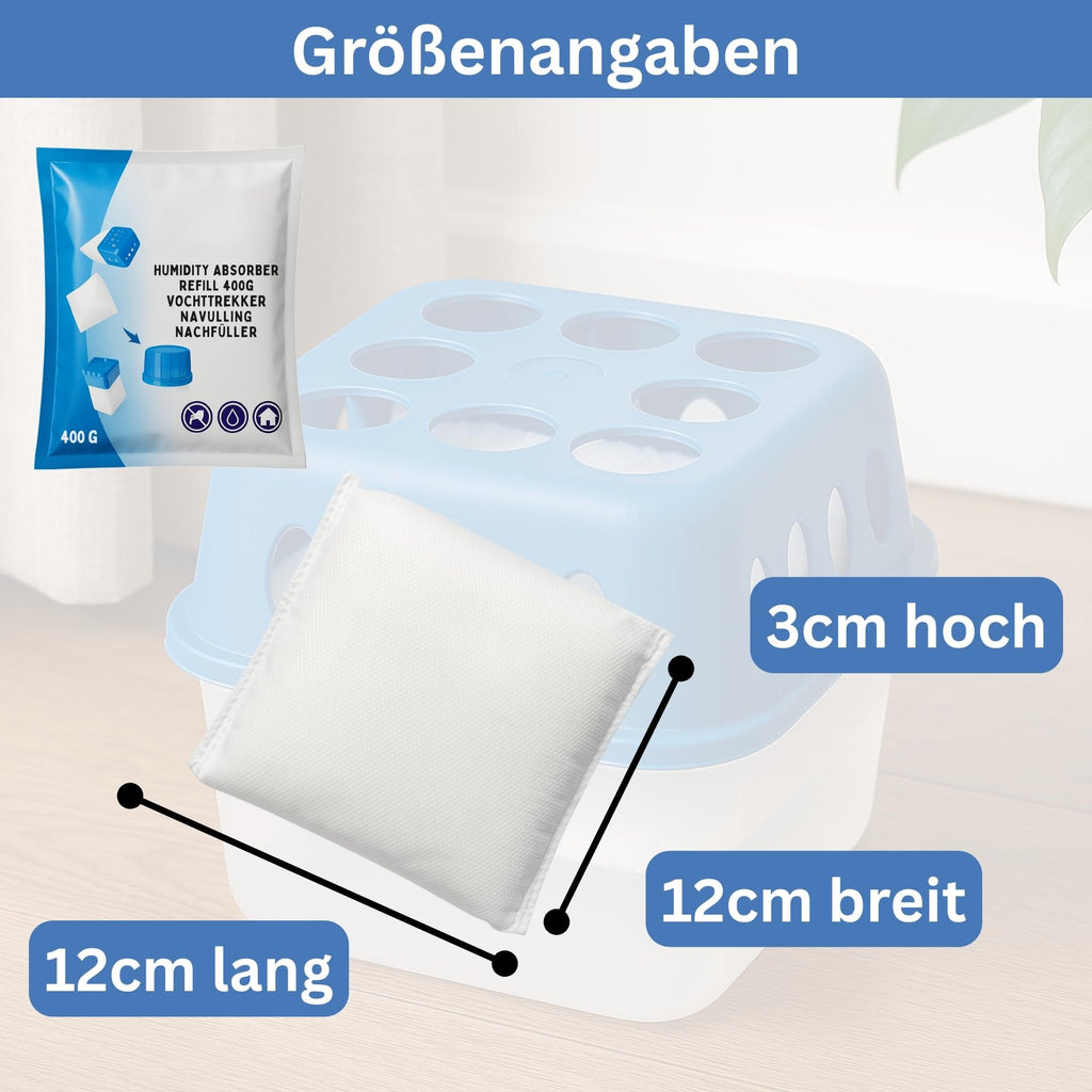 Luftentfeuchter Nachfüllpack 24 x 400g Entfeuchter Granulat für Raumentfeuchter und Luftentfeuchter Box Nachfüllpacks gegen Feuchtigkeit & Gerüche für Bad, Keller, Wohnmobil & HLKauf-Block