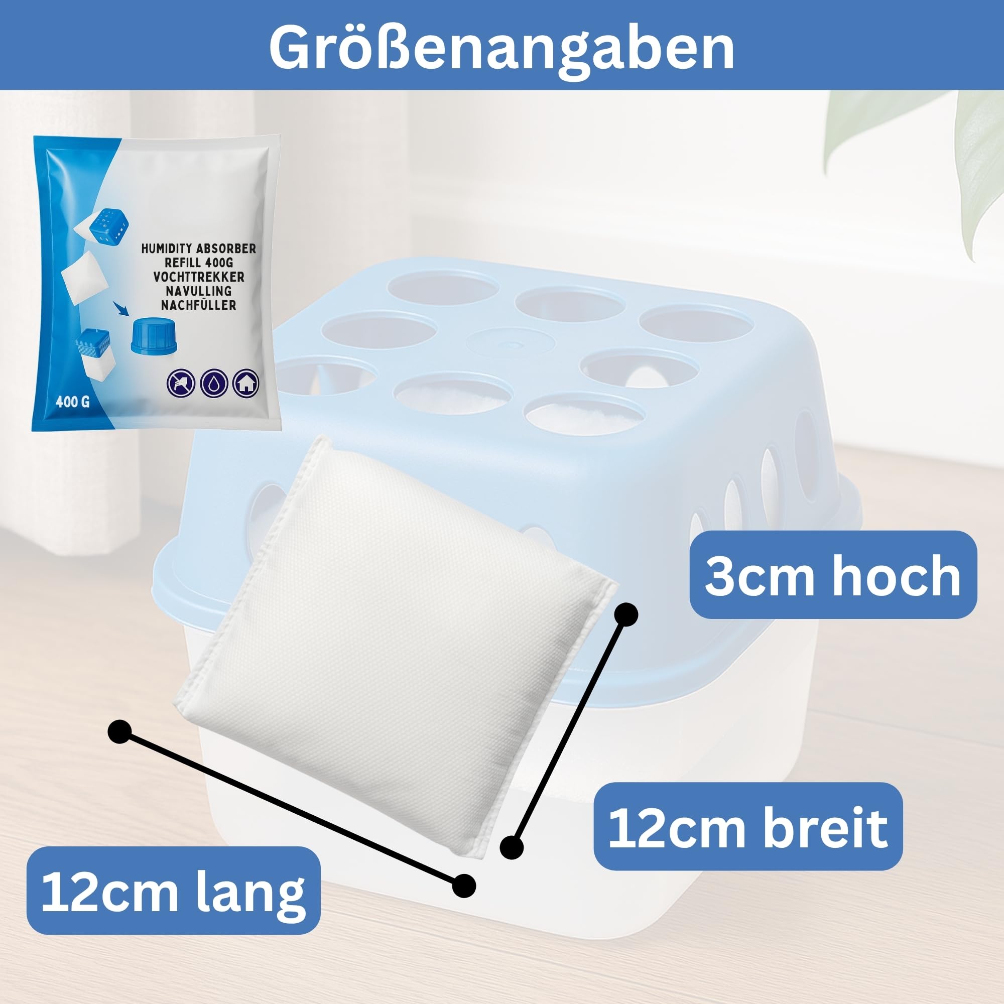 Luftentfeuchter Nachfüllpack 24 x 400g Entfeuchter Granulat für Raumentfeuchter und Luftentfeuchter Box Nachfüllpacks gegen Feuchtigkeit & Gerüche für Bad, Keller, Wohnmobil & HLKauf-Block