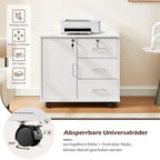 TUKAILAI Rollcontainer Abschließbar, Mobiler Aktenschrank mit 3 Schubladen und Schrankfach, 4 Rollen, Schubladenschrank für Büro und Home Office, Weiß