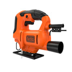 BLACK+DECKER 400W Stichsäge (kompakt und schlank, mit verstellbarem Sägeschuh, Gebläse und Feststellschalter, optimal für solide Gerad-, Kurven- und Gehrungsschnitte, inkl. Holzsägeblatt) BES602