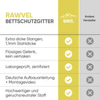 RAWVEL® Bettgitter grau [2m] - Labor geprüft - Rausfallschutz Bett [Eine Seite] - Bettschutzgitter für Kinder & Elternbetten - Inkl. Deutscher Aufbauanleitung & Aufbauvideo