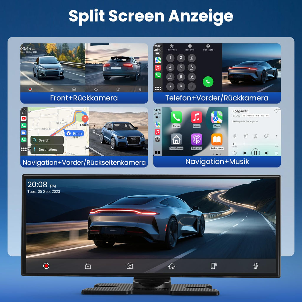 2026 Neuestes 11,5 Zoll Carplay Display & Carplay Android Auto Display: Buddy Display mit Navigation 4K Dashcam Rückfahrkamera Bluetooth Siri Sprachsteuerung IPS Touchscreen Mirror Link AUX FM 64G TF