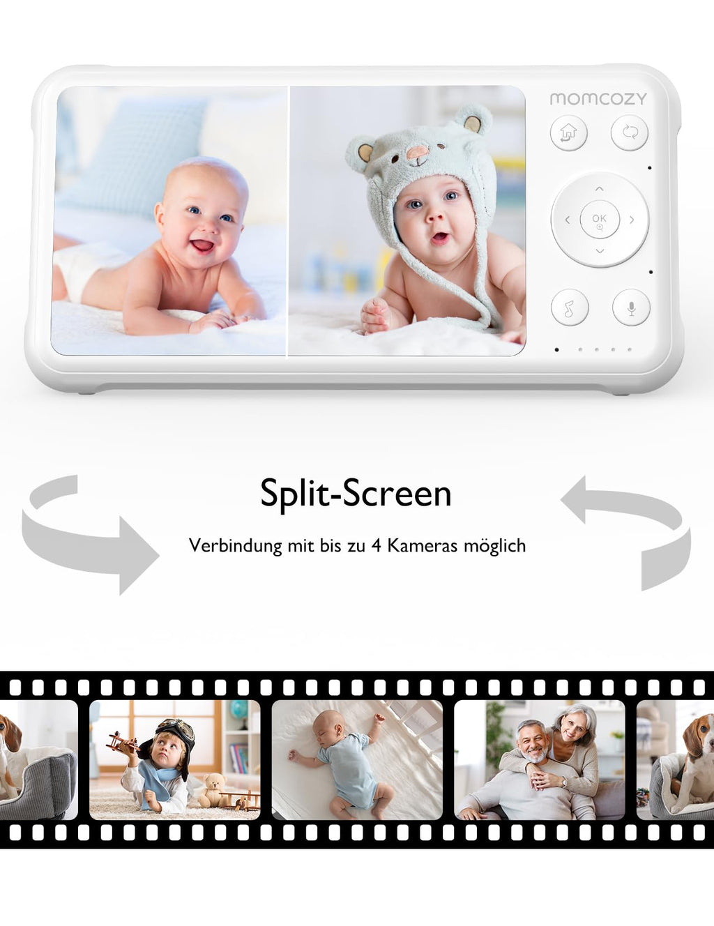 Momcozy Babyphone mit Kamera 5 Zoll 1080P HD-Video Babyphone ohne WLAN mit Kamera und Audio 5000 mAh Akku Babyphone, IR-Nachtsicht Weitwinkelobjektiv 2-Wege-Audio Vox-Modus 960 Fuß Reichweite
