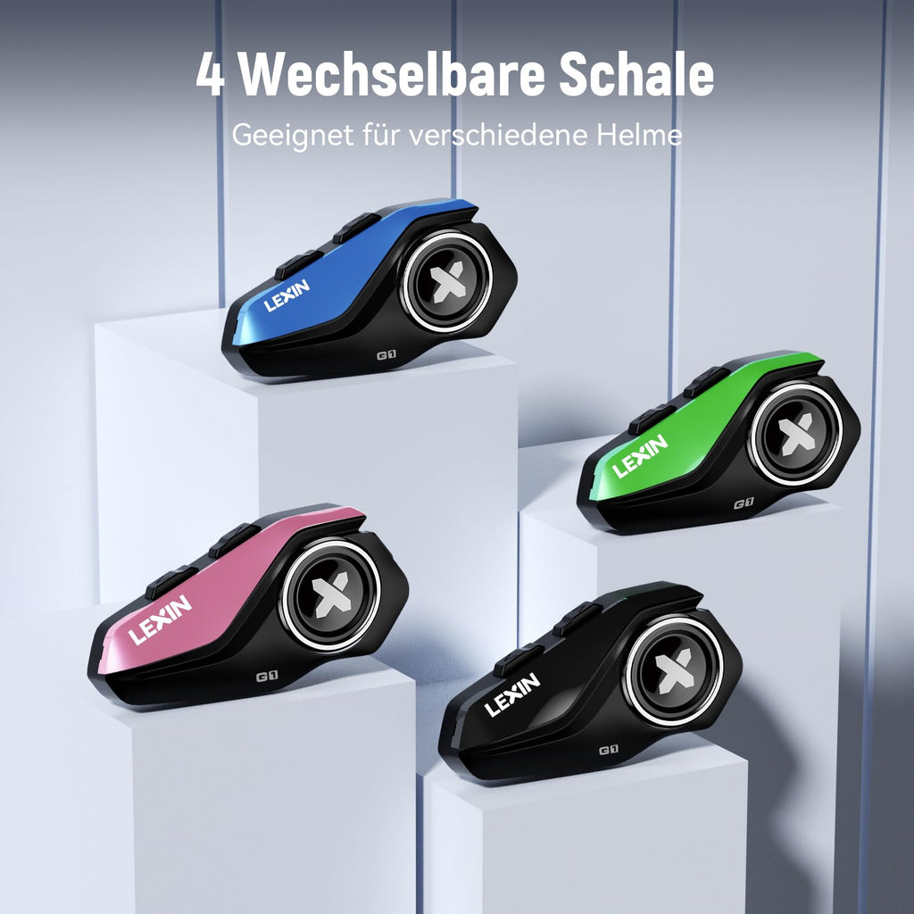 LEXIN G1 Motorrad Bluetooth 5.0 Kopfhörer, Helm Headset für Musik und Navi-Ansage Hören, Freihändiger Anruf, Sprachbefehl-Assistenten, HD Lautsprecher, DSP und CVC Geräuschunterdrückung, Einzelpack