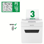 Leitz IQ 3M Premium Aktenvernichter P5, Mikroschnitt, 4-3 Blatt (70-80g/m²), Super leise, kompakt & sauber, TÜV+GS zertifiziert, 10L Behälter, für Büro & Home Office, Protect Serie, Weiß, 80930000