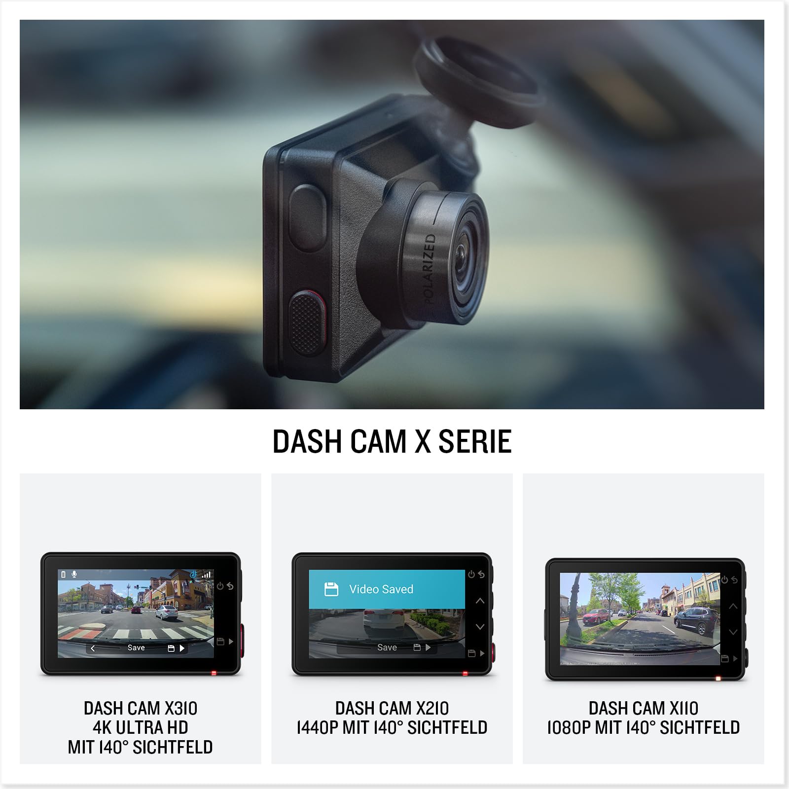 Garmin Dash Cam X310 - Premium Dash Cam mit 4K-Aufläsung, 140° Blickwinkel, 2,4 Zoll LCD Display, Garmin Clarity Polfilter und automatischer Unfallerkennung