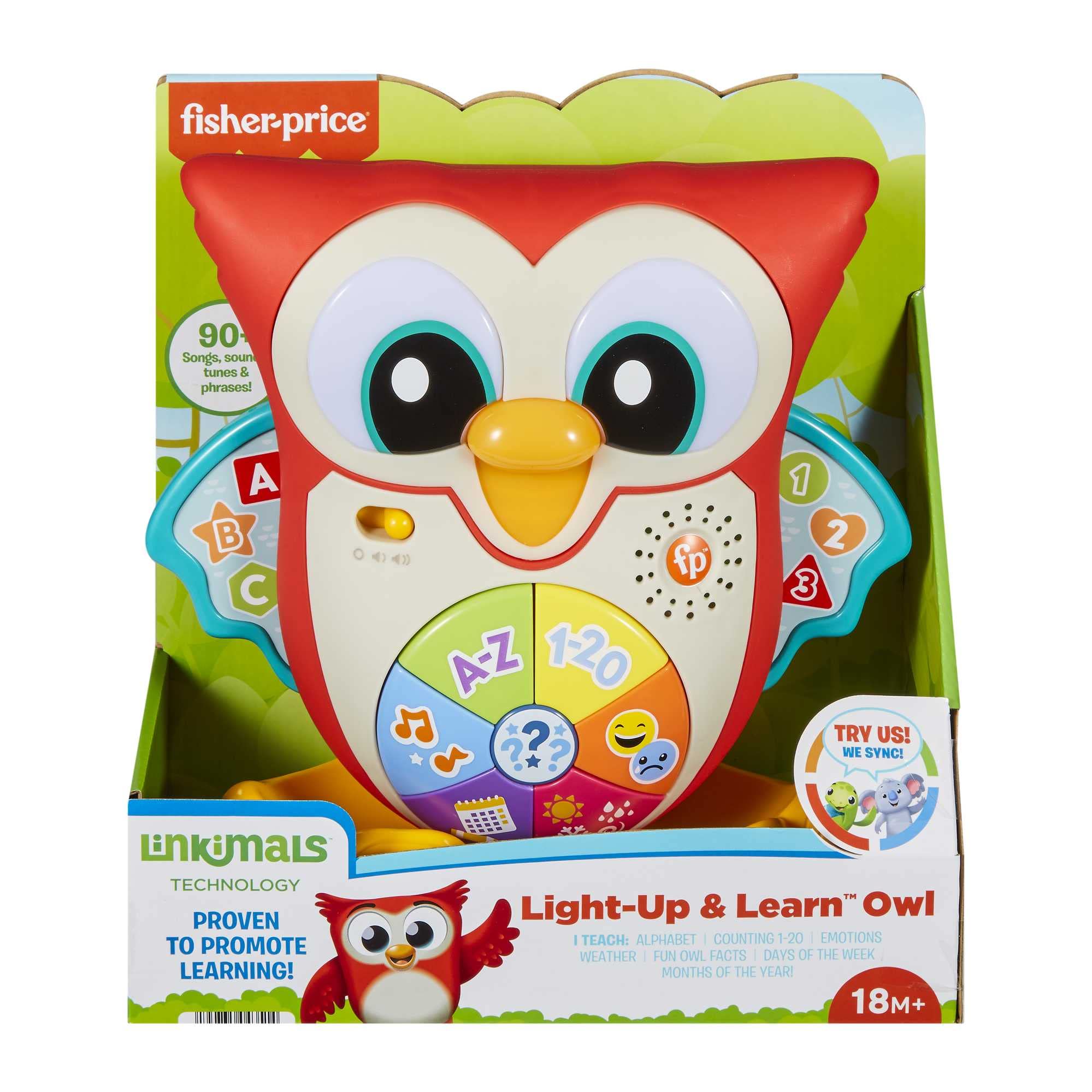 Fisher-Price - BlinkiLinkis Schlaue Eule, Deutshce Version, interaktives Lern-Spielzeug mit Musik, Lichtern, Melodien und Sätzen, Babyspielzeug für Kinder ab 18 Monaten, HJM73