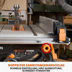 Evolution Power Tools R255TBL+ tischkreissäge, Tischsäge Tragbares Multi-Material-Sägeblatt im Lieferumfang enthalten Schneidet Holz Metall Kunststoff, 45˚ Fase, +/- 60˚ Gehrungswinkel, 1800w Motor
