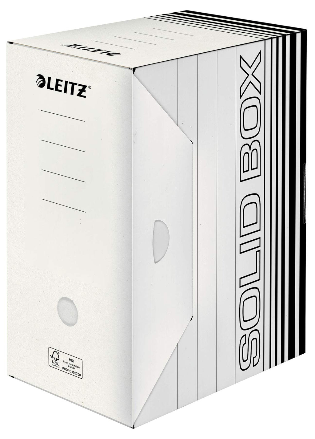 Leitz Solid Box Archiv-Schachtel, 150 mm Rückenbreite, A4 Faltkarton mit Lasche, Aufbewahrungsbox für bis zu 1400 Blatt, Lagerbox aus 100 % geriffelten Recyclingkarton,10 Stück,Weiß/Schwarz,61290001